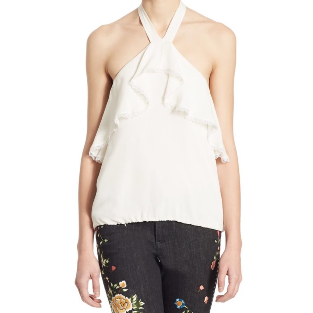 Alice + Olivia Monet Ruffled Silk Halter Top